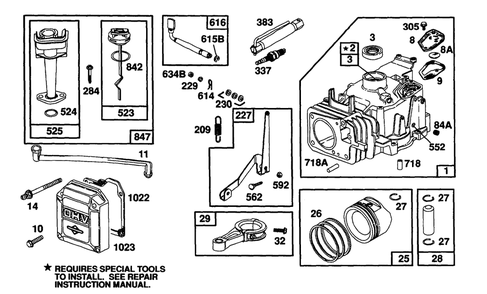 Cylinder,oil Fill,piston Diagram and Parts List for 104772-0122-XX  Briggs and Stratton Engine